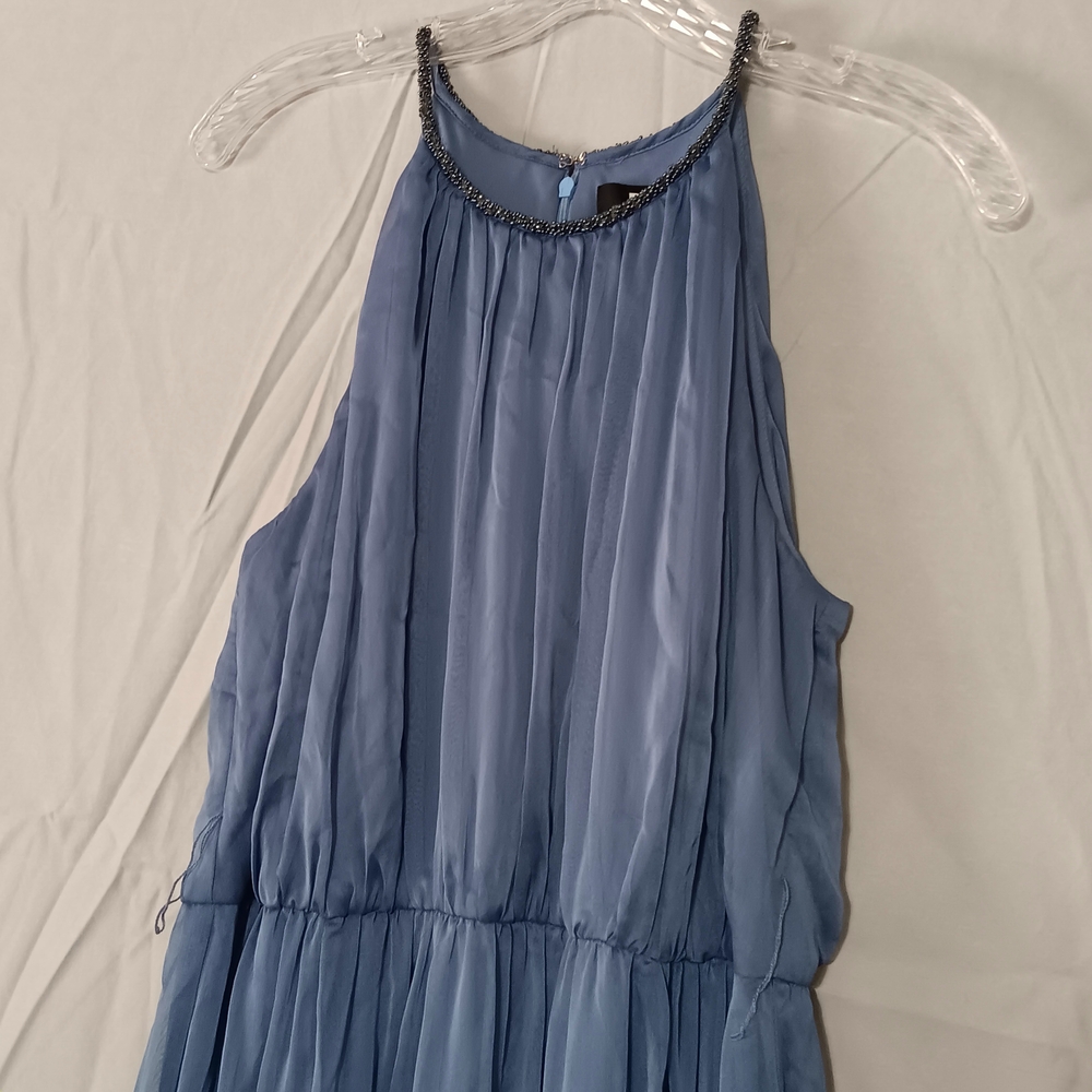 DKNY Elegent Blue Maxi Dress With Beades Neckline Sleeveless Missing Belt